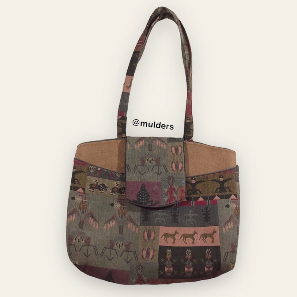 Vintage Symbolic Petroglyphs Patchwork Purse Handbag